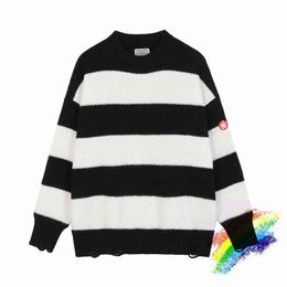 Men's Sweaters Black White Stripes Ripped CAVEMPT C.E Sweater Men Woman 1 1 Best-Quality Crewneck Loose Jacquard Cav Empt Sweater T220906