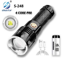 Powerful Led Flashlight Usb 4-Core P90 Flashlight Super Bright Waterproof 26650 Lantern Telescopic Zoom Portable Outdoor Flash Light J220713