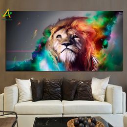 Canvas Painting YWDECOR Creative Modern Animal Colourful Lion King Print on Canvas Poster Wall Art Picture Living Room Home Decor