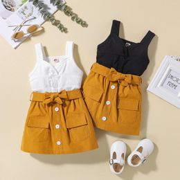 Clothing Sets 2 Pcs Infant Casual Outfits Baby Girls Ribbed Solid Colour V-neck Twist Knot T-shirt Bandage Skirt 9M-3T