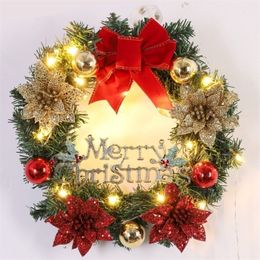 Faux Floral Greenery LED Light Christmas Wreath Artificial Pinecone Red Berry Garland Hanging Ornaments Front Door Wall Decorations Xmas Tree 220908