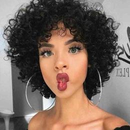 bouncy curls wig NZ - Synthetic Wigs Rebecca Short Curly Human Hair For Black Women Peruvian Remy Full With Bangs Bouncy Curl Blond Red Cosplay T220907