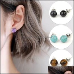 Stud Natural Gem Stone Quartz Crystal Tiger Eye Round Beads Stud Earrings Simple Ear Handmade Making Jewellery Women Earri Dhseller2010 Dhjkd