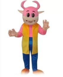 Discount factory sale Pink cute cow in suit cartoon mascot costume adult size