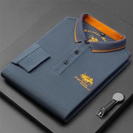 Men's Polos Quality 100% cotton men's Polo Shirt highend brand fashion designer embroidery Tshirt long sleeve Lapel casual wear 220908
