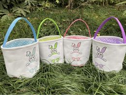 Gift Wrap Easter Bucket DIY Basket Cute Smile Cartoon Canvas Storage Bag Egg Candy Totes SN3623