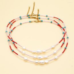 Choker Freshwater Pearl Simple Seed Beads Strand Necklace Women String Beaded Short Jewellery Summer Beach Boho Gift