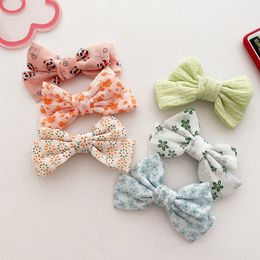 3 Pcs New Korea Sweet Girl Princess Simple Fabric Floral Bow Duckbill Clip Fashion Children's Printing Hairpins Hair Accessories