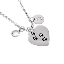 Chains IJMD0022 Stainless Steel Pet Dog Prints Heart Cremation Pendant Ashes Urns Keepsake Memorial Necklace Hold For Jewellery