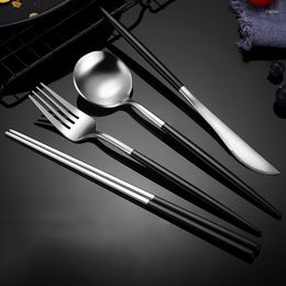 Dinnerware Sets Fork Spoon Knive Matte Tableware Stainless Steel Cutlery Set Black Silver Dessert Kitchen Flatware Drop
