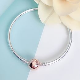 Rose Gold Ball Clasp Bangle Bracelets Authentic Sterling Silver Women Girls Party Jewellery For pandora Charms Bracelet Set with Original Box