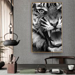 Canvas Painting Black And White Ferocious Tiger Art Posters and Prints Scandinavian Cuadros Wall Art Picture for Living Room NO FRAME