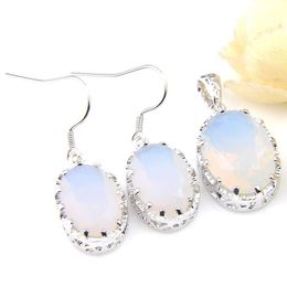 Earrings Necklace Classic Oval Shaped Genuine Retro White Moonstone Gemstone Sier Womens Gorgeous Earrings Pendants Jewellery Sets 2 P Dh7Lu