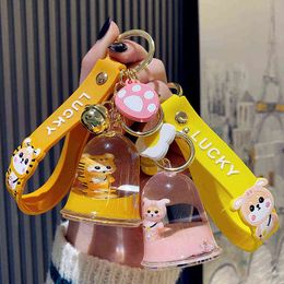 Keychains Cute Animals Keychain Pendant Car Keychain Couple A Pair of Ornaments Acrylic Quicksand Into The Oil Key Jewellery Accessories T220909