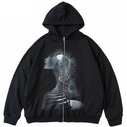 Mens Hoodies Sweatshirts European and American women clothing Y2K printing dark stairs zipper hoodie Gothic loose men and women hooded sweater 220909