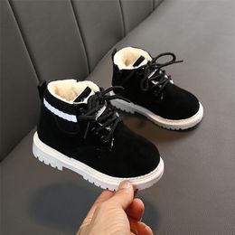 Boots Children Winter Ankle Boots Kids Baby Sweet Fur Lace Up Boot Boys Girls Leather Warm Shoes Kids Short Snow Boots D529 220909