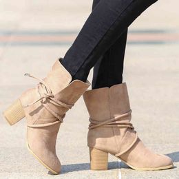 Boots 2022 New Autumn and Winter Women's Boots Thick Heel Strap Large High Children 220816