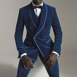 Men's Suits Blazers Latest Coat Pant Designs Royal Blue Velvet Men Suit Double Breasted Slim Fit 3 Piece Tuxedo Custom Prom Party men Suits 220909