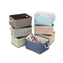 Solid color linen Sundries storage baskets Folding fabric storage-basket Cotton linen storages sorting box T9I002071
