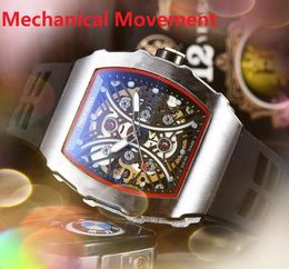 Popular mens skeleton dial watch stopwatch 43mm self winding mechanical pilot rubber belt Trend elegant noble Sports time clock table wristwatch Reloj Montre