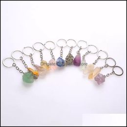 Keychains Natural Ore Stone Keychain Gem Quartz Fluorite Key Ring Citrine Lapis Lazi Amethyst Irregar Chain Pendants Car Holder Charm Dho71