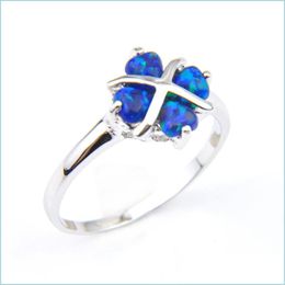 Cluster Rings 6 Pcs Heart Blue Opal Gemstone 925 Sterling Sier Rings Womens Four Leaf Clover Jewlry Drop Delivery 2021 Jewellery Bdehome Dhtxm