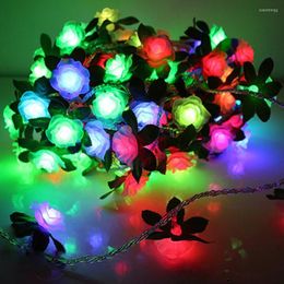 Strings 10M 80LED Slow Flash Artificial Rose Flower Vine String Light Plug In Flowers Garland Fairy Lights For Wedding Party Decor