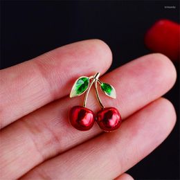 Brooches 2022 Trendy Delicate Small Red Cherry Collar Pin Fashion Anti-glare Buckle For Girl Summer Hat Bag Lapel Jewellery Corsage