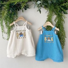 Overalls Infant Cute Romper born Baby Girl Bear Sleeveless Sling Jumpsuit Boy Thin Simple Loose Cotton Rompers Girls Outfits 220909