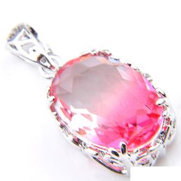 Pendant Necklaces 12 Pcs/Lot 925 Sier Oval Sweet Pink Bi-Colored Tourmaline Gemstone Lady Engagement Necklace Pendants Drop Delivery Dhnft