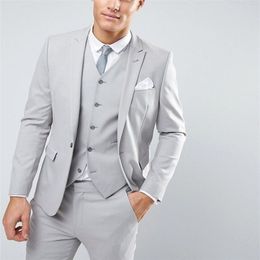Men's Suits Blazers Light Grey Slim Fit Latest Custom Made Skinny Wedding Man 3 Pieces Set 220909