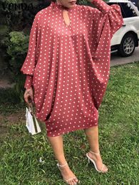 Casual Dresses VONDA Summer Long Sleeve 2022 Fashion Women Vintage Polka Dot Printed Sundress Female Bohemian Party Robe Midi Vestidos