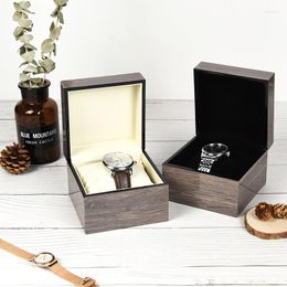 Watch Boxes OEM LOGO Luxury Black Grey Single Slot Wooden Case Paint Box Travel Jewelry Storage Showcase Display Mens Gifts
