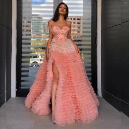 Casual Dresses Pretty Peach Mix Colour Split Tulle Prom Gowns Fluffy Tiered A-line Mesh Bridal 3D Flower Long Robe Dress