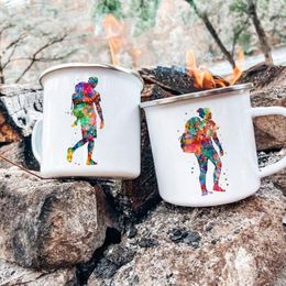 Mugs Watercolour Print Camping Travel Vacation Outdoor Coffee Tea Mug Couple Mountain Hiking Campfire Gift For He/her