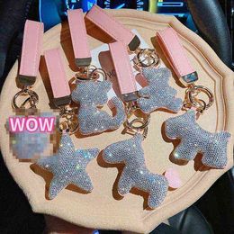 Keychains Creative Leather Diamond Keychain Ladies Fashion Cartoon Animal Key Chains Keychain That Can Be Hung on The Bag T220909