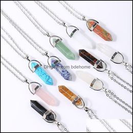 Pendant Necklaces Reiki Healing Crystal Stone Pendant Chakra Rose Opal Tiger Eye Choker Necklaces Wholesale Energy Pendants Necklace Dhmng