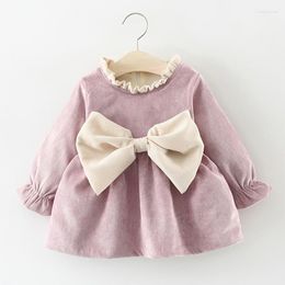 Vestidos de menina roupas de bebê vestido de manga longa da primavera com arco grande princesa doce babados de babados para crianças pequenas garotas