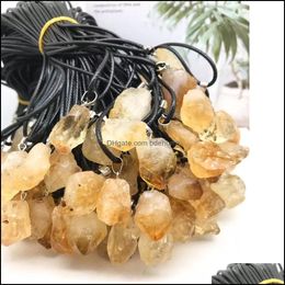 Pendant Necklaces Natural Yellow Crystal Druzy Pendant Necklace Energy Stone Healing Meditation Yoga Gift Rope Chain For Women Men Wh Dhfit