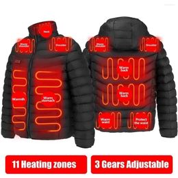 남자 온수 재킷 야외 코트 USB 전기 배터리 긴 소매 난방 후드 따뜻한 겨울 열 의류