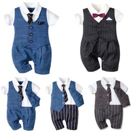 Overalls Baby Boy Clothes Cotton Handsome Rompers Summer born Formal One-pieces Clothing Bebes Little Gentleman Tie Party Outfit 0-24M 220909