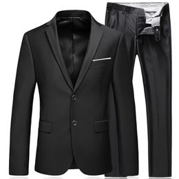 Men's Suits Blazers Men's Business Fashion High Quality Gentleman Black 2 Piece Suit Set / Blazers Coat Jacket Pants Classic Trousers 220909
