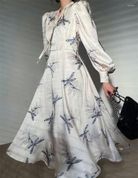 Casual Dresses Spring 2022 Women Simulation Silk Face Long Printed Dress