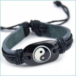 Charm Bracelets Cool Boy Men Womens Taoism Tai Chi Yin Yang Leather Bracelets Adjustable Rope Bangle Gift Drop Delivery 2021 Jewellery M Dhrtx