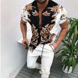 Men's Casual Shirts Men's Nation Style Summer Fashion Slim Man Shirt 2022 Mens Ethnic Printed Turn-down Collar Short Sleeve Loose
