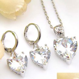 Earrings Necklace 6 Sets/Lot Jewelry Sets Heart White Topaz Gemstone 925 Sier Necklaces Zircon Cz Earrings Pendants For Women Fashio Dhgpc