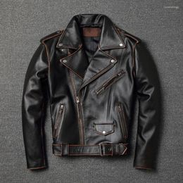 Men's Jackets 2022 Classic Motorcycle Leather Jacket Slim Cowhide Coat Fashion Retro Clothing XL