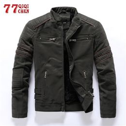 Mens Leather Faux Frosted Jacket Autumn Winter Fleece Casual Fashion Stand Collar Moto Men Slim High Quality PU Coats 220909