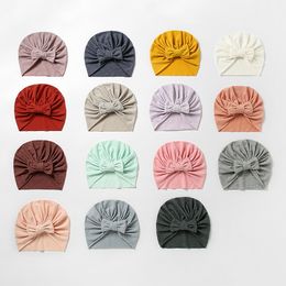 Baby Bows Turban Girls Hat Newborn Photography Props Solid Color Baby Knot Head Wraps Baby Kids Bonnet Beanie Caps