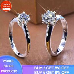 -avec certificat 18k White Gold Solitaire 6mm 8 mm Lab Diamond Ring Engagement Bands de mariage Gift For Women No Fade Allergy 252O